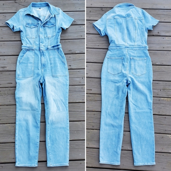 Good American Fit For Success Blue Jean Denim Coveralls Jumpsuit Large - Picture 5 of 6
